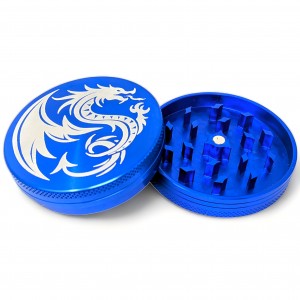 Custom Engraved Ancient Chinese Dragon 62mm 2 Part Grinder - Blue [CE-AG003D62-BLU]